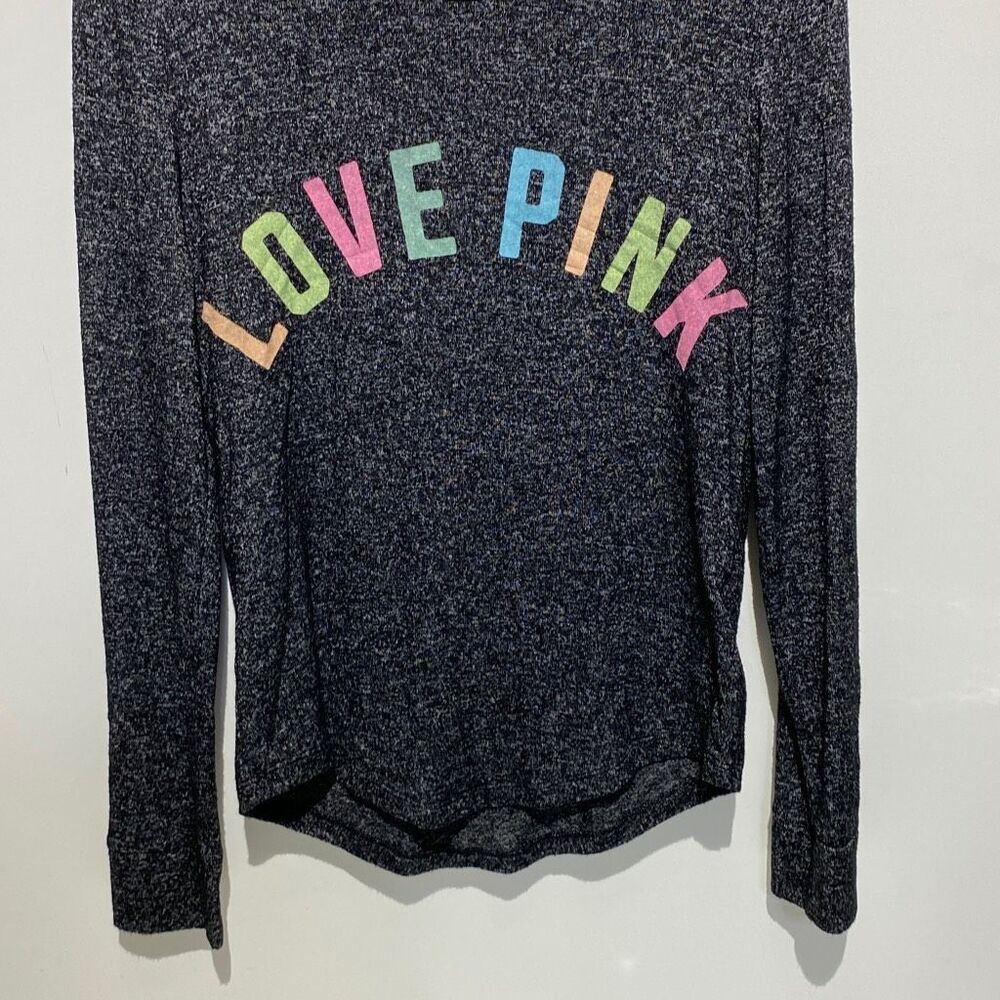 Victoria's Secret PINK Sleep Shirt Medium Grey Marled Rainbow Graphic L/S Top - Picture 2 of 8